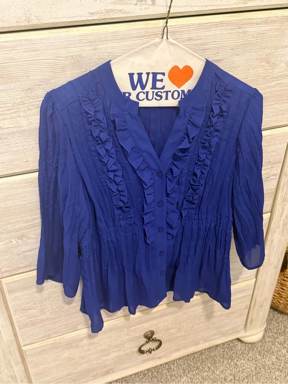 Royal Blue Ruffled Button-Front Women's Blouse